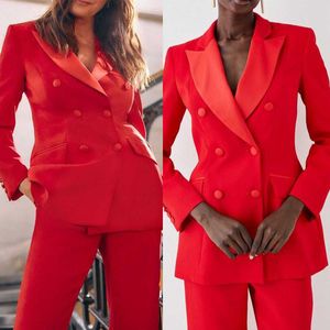 Formal Red Women Pants Suits Custom Made Slim Fit Mother Of Bride Blazer Graduation Ceremony Attire Wear 2 Pieces