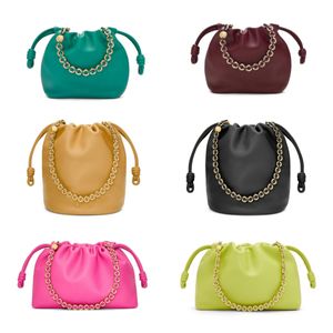 新しいフラメンコ財布バッグ女性メローナッパラムシンデザイナーリンクルデザイナードーナツチェーンシープスキンガーディングドローストリングシングルショルダートートハンドバッグ