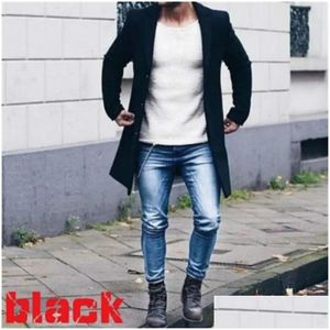 Mens Wool Blends Fashion Trench Coats Warm Thothen Jacket Woolen Peacoat Long Overcoat Tops Outwear Button Jackets Drop Delivery AP DHS8V