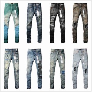 Lila Jeans Designer für Herren hochwertiger Mode cooler Hosen Hantel Delessed Ripped Biker Black Blue Jean Slim Fit R1W52y