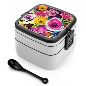 Dinnerware Les Fleurs Vibrant Floral Painting Print Bento Box School Kids Lunch Rectangular Leakproof Container