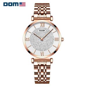Начальные часы Dom 1342 Женские круглые кварцевые часы роскошь и элегантный алмазный указатель с часами из нержавеющей стали, подходящие для Ladies Watch Giftsl2304