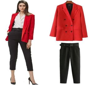 Office Ladies Pants Black Suit Pants Woman High midjebyxor Sashes Pockets Fashion Middle Aged Purple Khaki Byxor Storlek XS S M L9524252