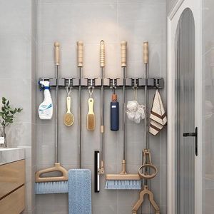 Hooks Pressing Buckle Broom Mop Holder Wall Mounted With Stainless Steel No Drill Organizer Bathroom Kitchen Closet Garage