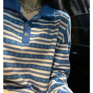 남자 티셔츠 CH23 봄/여름 새 폴로 넥 스트라이프 캐주얼 패션 다목적 느슨한 티셔츠 여자 및 3 개의 컬러 시리즈