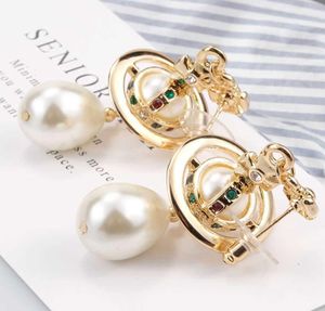 West empress dowager gold and silver three-dimensional Saturn pearl earrings gorgeous anti allergy woman2773995