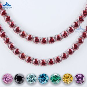Masowe kobiety biżuterii Sterling Sier Iced Out Lab Stworzenie VVS Red Moissanite Diamond Cluster Tinnis Chain