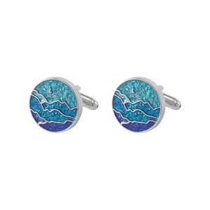 BUFF LINKS Mens esmalte de cristal Cufflinks Padrão vintage azul Novo estilo francês Mens camisa MUNHLINKS Jóias de casamento de alta qualidade de alta qualidade