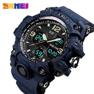Skmei Luxury Denim Style Sports Watch Men Men Fashion Digital Quartz Watch Водонепроницаемые повседневные военные запястья часы Relogio T200113 250R