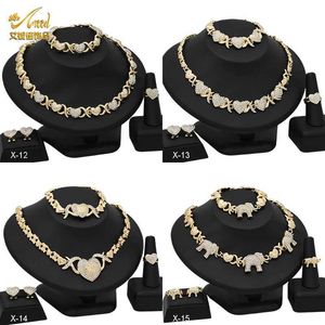 Wedding Jewelry Sets ANIID XOXO Womens Necklace Set 18K Gold Bride Elephant Water Diamond Bracelet Ring Gift