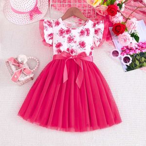 Vestido crianças de 2 a 7 anos de moda de moda fofa de tule de tule de babados floral vestidos formais de princesa ootd para a menina l2405