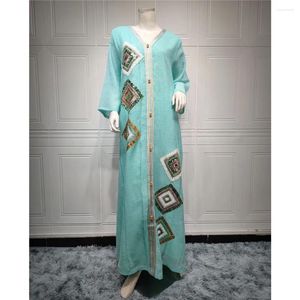 Roupa étnica Bordado de lantejoulas para Eid Party Mulheres muçulmanas abayas vestido maxi solto dubai kaftan islam arabs marrocos jalabiya caftan vestidos