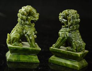 Rare A pair 100 China natural jade handcarved statues of pixiu dragon8162549