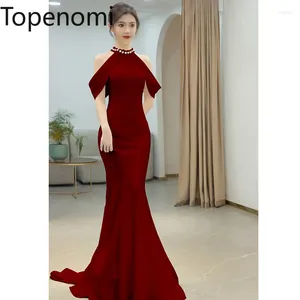 Partykleider Topenomi 2024 Meerjungfrau Wein Rot Perlenhalter Frauen elegant von Schulter Taille Schlanker Abend Formalkleid