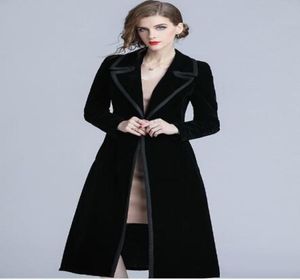 Autumn Fashion Velvet Trench Coat Europe and the United States New Fashion Long Black32794641766736
