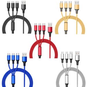 1.2M 3 in 1 Nylon Braided Cables Multi colors USB Fast Charging Cable Type C Android Charger Cord