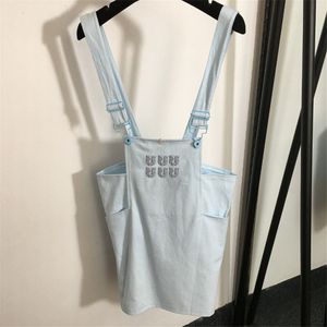 Blue Women Denim Playsuit Dress Letters Strap Tank Dresses Summer Designer Casual Daily Jumpsuit Jeans Dress