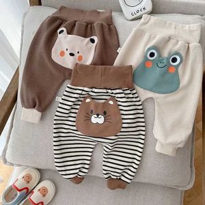 Byxor 2019 Autumn Baby PP Pants 0-2 år nyfödda pojkar och flickor med hög midja tecknad timglasbyxor Löst botten randiga kläder D240517