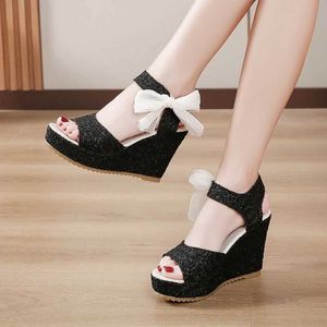 Sandálias 2024 New Fashion Wedge Women Summer Summer Open Fish Head Platform High Heels Sapatos Tamanho H240516