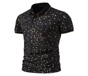 Men039s Koszulki Gold Spot Print Black Shirt Stylish Slim Fit Short Rleeve Mens Dress Party Wedding Club Chemise HO7143151