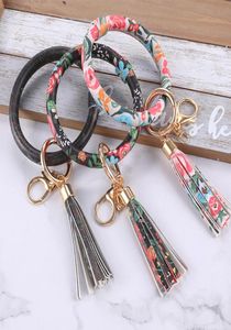 Makersland nyckelkedja Big O Circle Träpärlor Tassel Pendant Keychain Kvinnor Hand med handledshållare handled band Bangle Accessories KeyCha5119873