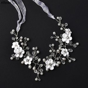 Lindas flores artesanais brancas de casamento para a noiva Rhinestones Rhinderd Herdress Band Band Women Cerimônia de baile Casamento Ha 240T