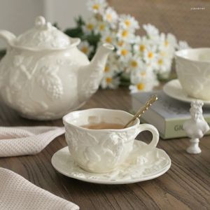 Coppe Saucer French Relief French Relief Antique Teapot Tea set da tè pomeridiano Cup di caffè e piattino European Court Style