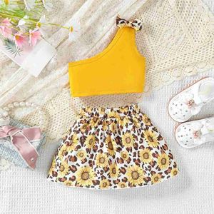 Set di abbigliamento Nuovi 2024 2 pezzi estivi bambine set di abbigliamento da moda spalla vintage+pelle floreale per bambini abbigliamento quotidiano 0-3 anni wx