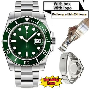 남성 자동 기계적 시계 43mm 풀 스테인리스 스틸 글라이딩 걸쇠 방수 수영 손목 시계 녹색 시계 상자