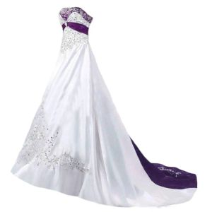 Klänningar Elegant Aline Wedding Dress, Satin Strapless Plus Size Bridal Gown, Vintage Purple Bourgogne och White Sleeveless Wedding Clow