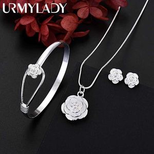 Wedding Jewelry Sets Beautiful 925 sterling silver charm flower necklace earrings bracelets jewelry suitable for womens retro sets wedding gift trends cute