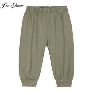 Byxor barns fashionabla casual harembyxor sommar bomullslängder solida byxor för skola dagliga semestersport jogga loungewear d240517