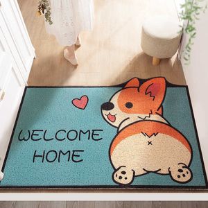 Carpets Straight home corgi entrance carpet doorway net red door hall stepping mat can be cut cartoon silk ring H240517