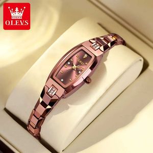 Zegarek na rękę olevs 5501 Ultra cienkie damskie zegarek luksusowy stalowy zespół tonneau design elegancki diamentowy kwarc Watchl2304