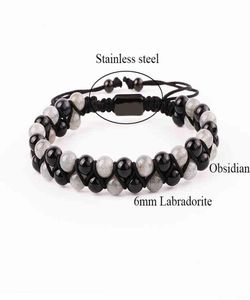 Модный браслет Gemstone Natural 6mm Labradorite Black Agate Beads Beards Brained Brazelet Macrame Мужчины женщины 9077110