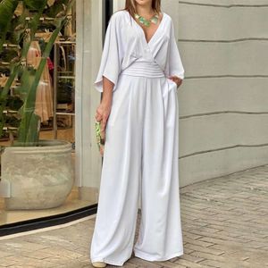 Sommaren 2024 Elegant klädkvinnor Fashion Solid Color Ins Short Sleeved Casual V-Neck Jumpsuit F51739