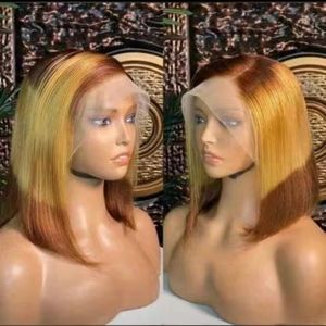 10A Human Hair 4/27/4 Gradient Gold Bob Hair with Lace Front 13*4 Brazilian Human Hair Human