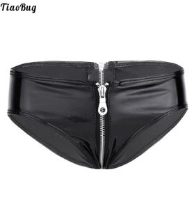Women039s Calcinha Tiaobug Black Womens Lingerie Shiny Leather Zipper Crotch Low Rise Brikes Undertants Underpants8801323