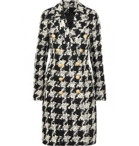 عالي الجودة جديد مصمم الأنيق معطف الصوف women039s أزرار الأسد المزدوجة الصدر Houndstooth Tweed Long Coat 201111474370