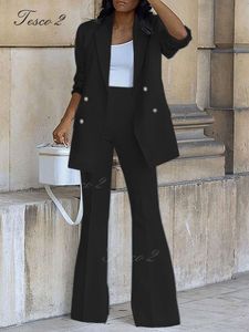Tesco 2 Casual Chic Women's Loose Flare Pants Versatile Daily Outfit Double Breasted Business Office Lady Elegant Suit