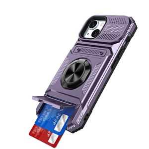 Mobiltelefonfodral med bilmagnetisk metallringhållare kortplats med hårt skal anti-fall för iPhone 16 14 15 13 Por max stötsäker hybrid rustning