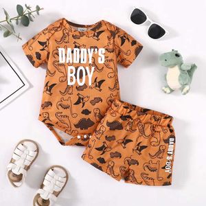 Clothing Sets Baby Boy Clothes Set Infant Cartoon Dinosaur Short Sleeve Jumpsuit+Shorts Summer Casual Outfits for Toddler Boy 0-18 Months Y240515