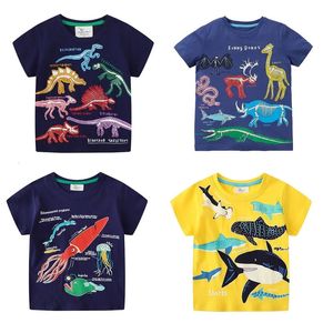 T-shirt de dinossauros de tubarão de desenho animado luminos