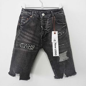2024 Summer Street Street Trendy Purple Brand Jeans American Loose Hole Irregular Denim Shorts