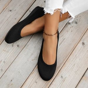 Elastic Knitting Flats Slip on Shoes for Women Summer Breathable Soft Loafers Woman Lightweight Casual Mom Moccasins 240516