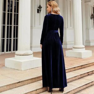 Casual Dresses A-line Velvet Dress Long Sleeve Elegant Vintage Maxi With Pleated Golden For Bridesmaid