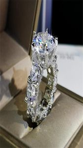 Ringas de cluster Coquetel Sparkling Luxury Jewelry 925 Sterling Silver grande redonda de Topaz White Cz Diamond Promise Women Wedding B4377396