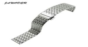 Jawoder Watch Band 18 19 20 22mm män Kvinnor Silver Pure Solid rostfritt stål Polering Watch Strap Distribution Buckle Armband1291435