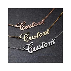 Pendant Necklaces Fashion Stainless Steel Personalized Custom Name Necklace For Women Men Handmade Customized Cursive Font Chain Jew Dhdbf