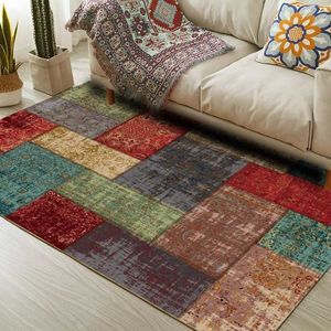 Carpets Nordic ethnic style carpet patchwork pattern crystal velvet living room bedroom American folding washed floor mat H240517